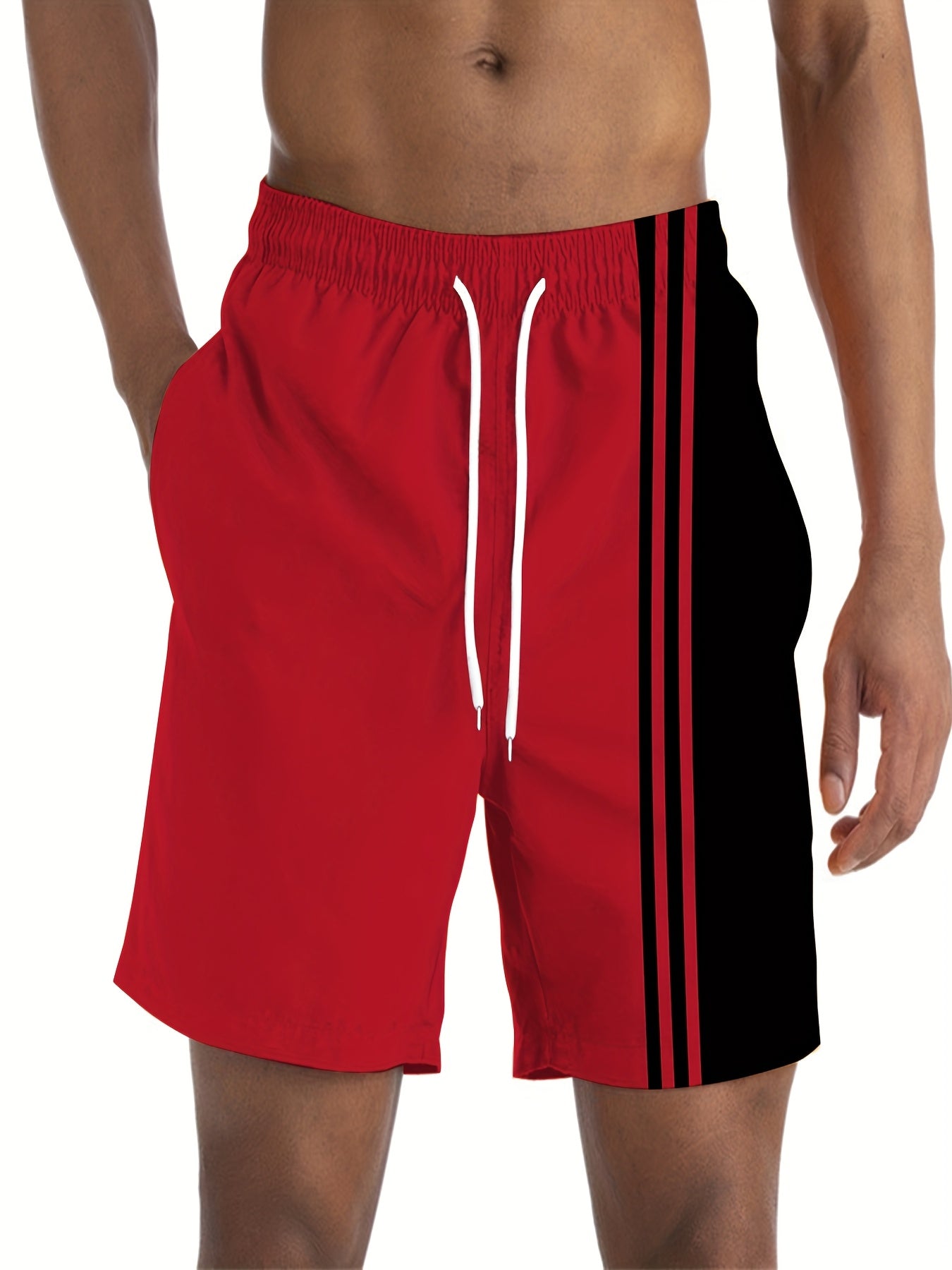 Red and Men's 2pcs Package, Casual Crew Neck Long-sleeved T-shirt and Drawstring Sweatpants, Jogging Pants, Suitable for Summer and Autumn, Men's Clothing, PLUS SIZE