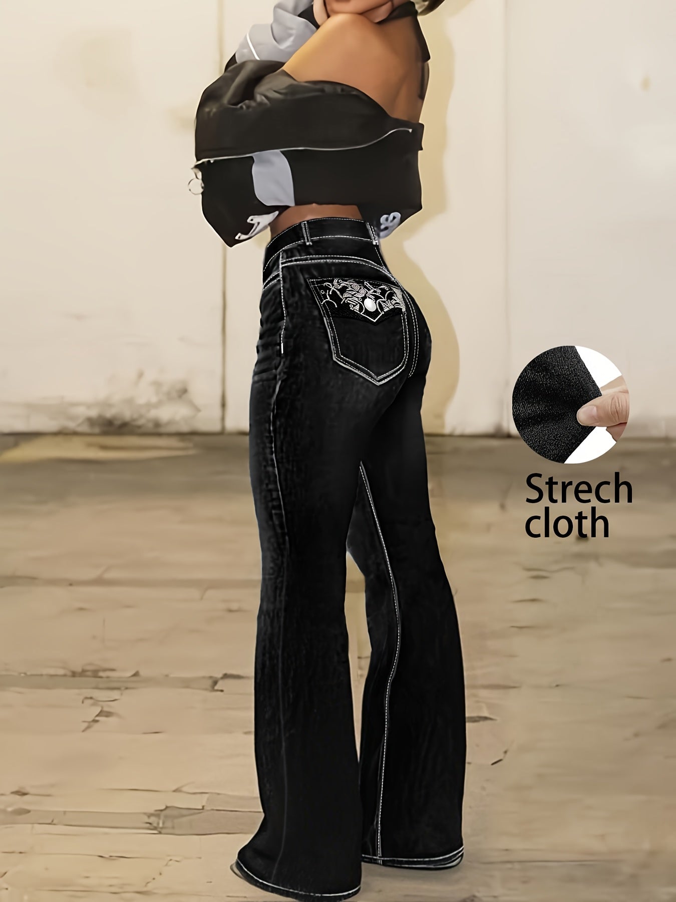 Women's Black Denim High-Waist Slim-Fit Jeans - product view 2