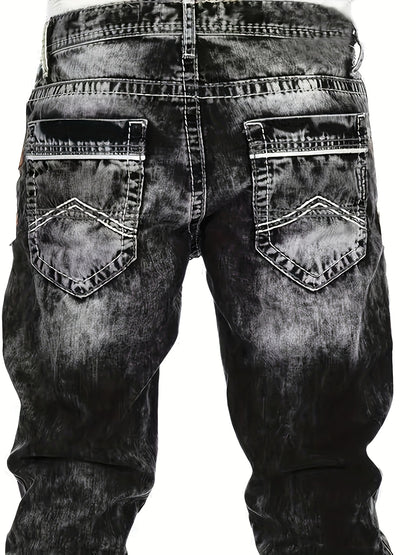 2026 American Snowflake Washed Men's Jeans, Fashionable and Versatile Straight Pants, Elastic Jeans Suitable for All Seasons, Game Day Fan Gear for Soccer and All Fans