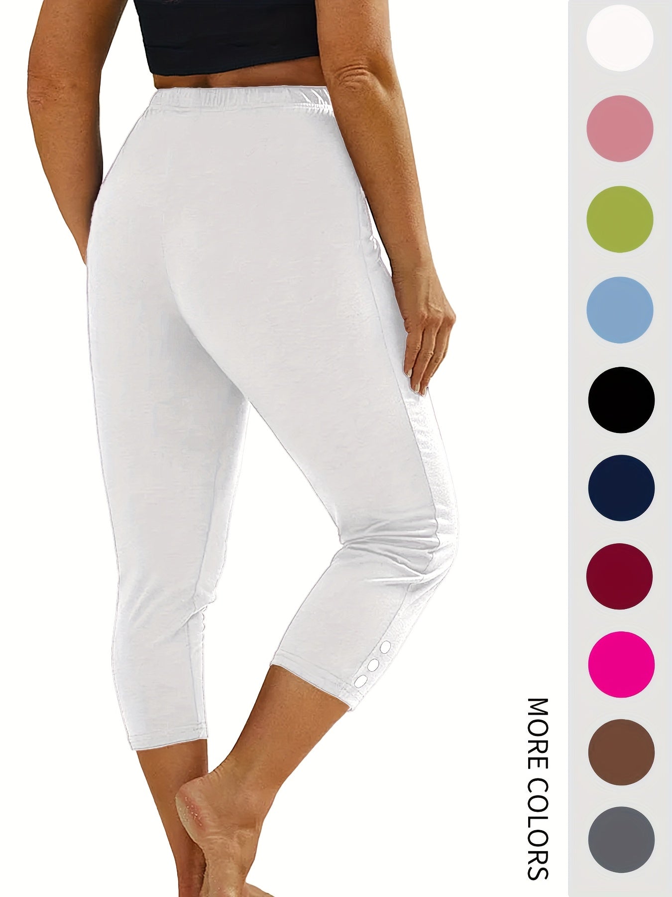 Women's White+Green+Light Blue+Black High-Waist Leggings - product view 24