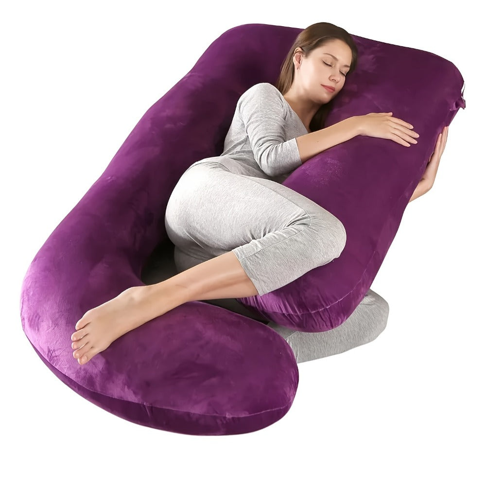 57-Inch J-Shaped Pregnancy Pillow - Breathable Washable Cover