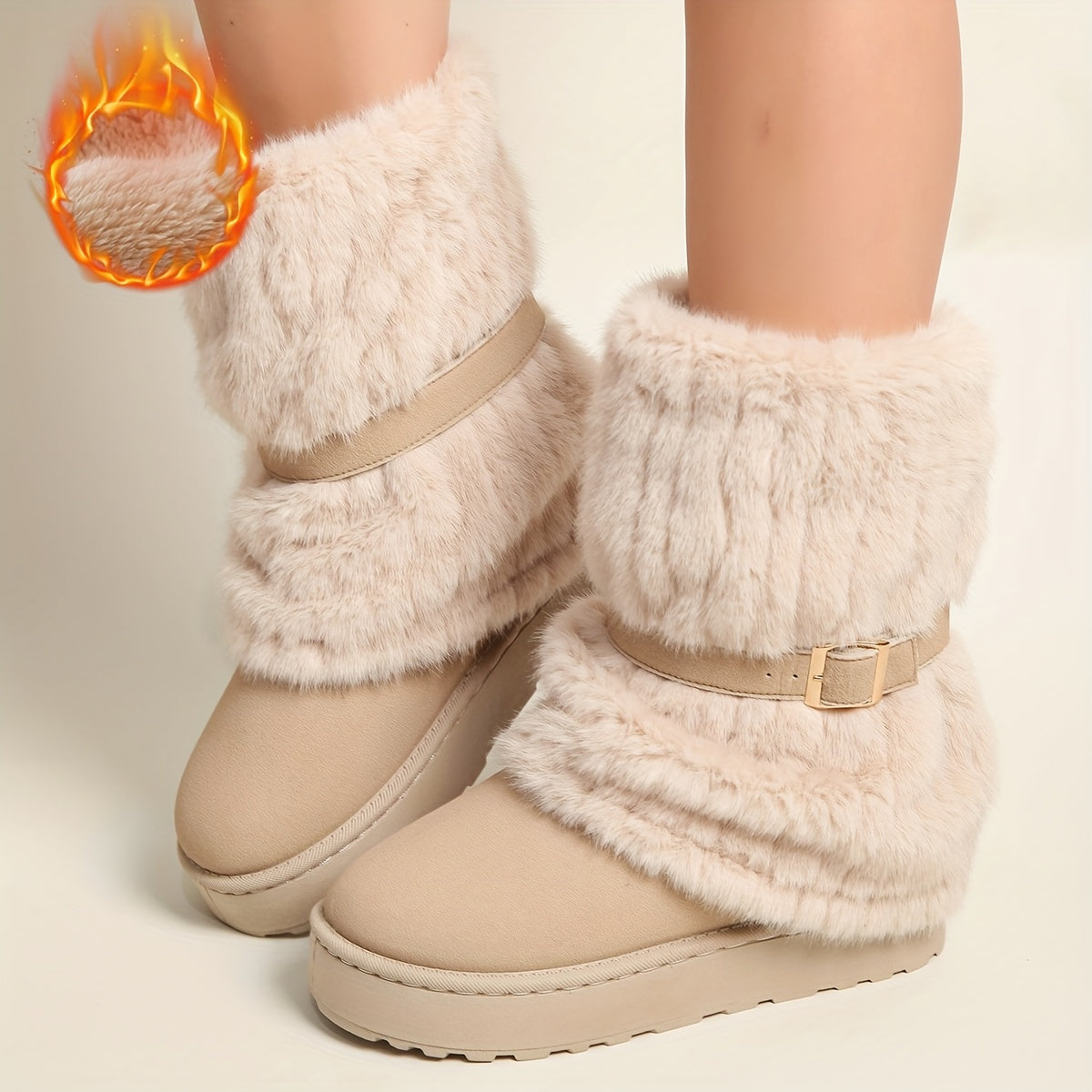 Women'S Mid-Calf Winter Boots with Plush Lining - Warm Fleece-Lined Upper, Adjustable Buckles And Slip-On Wide Fit for Cold Weather (Plus Size Available)