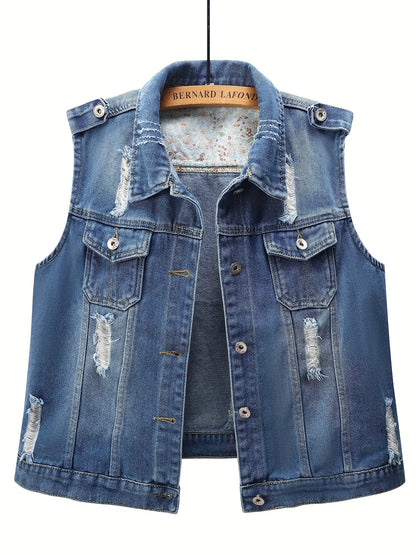 Oversized Women'S Denim Vest, Casual Jacket for Spring And Autumn Seasons