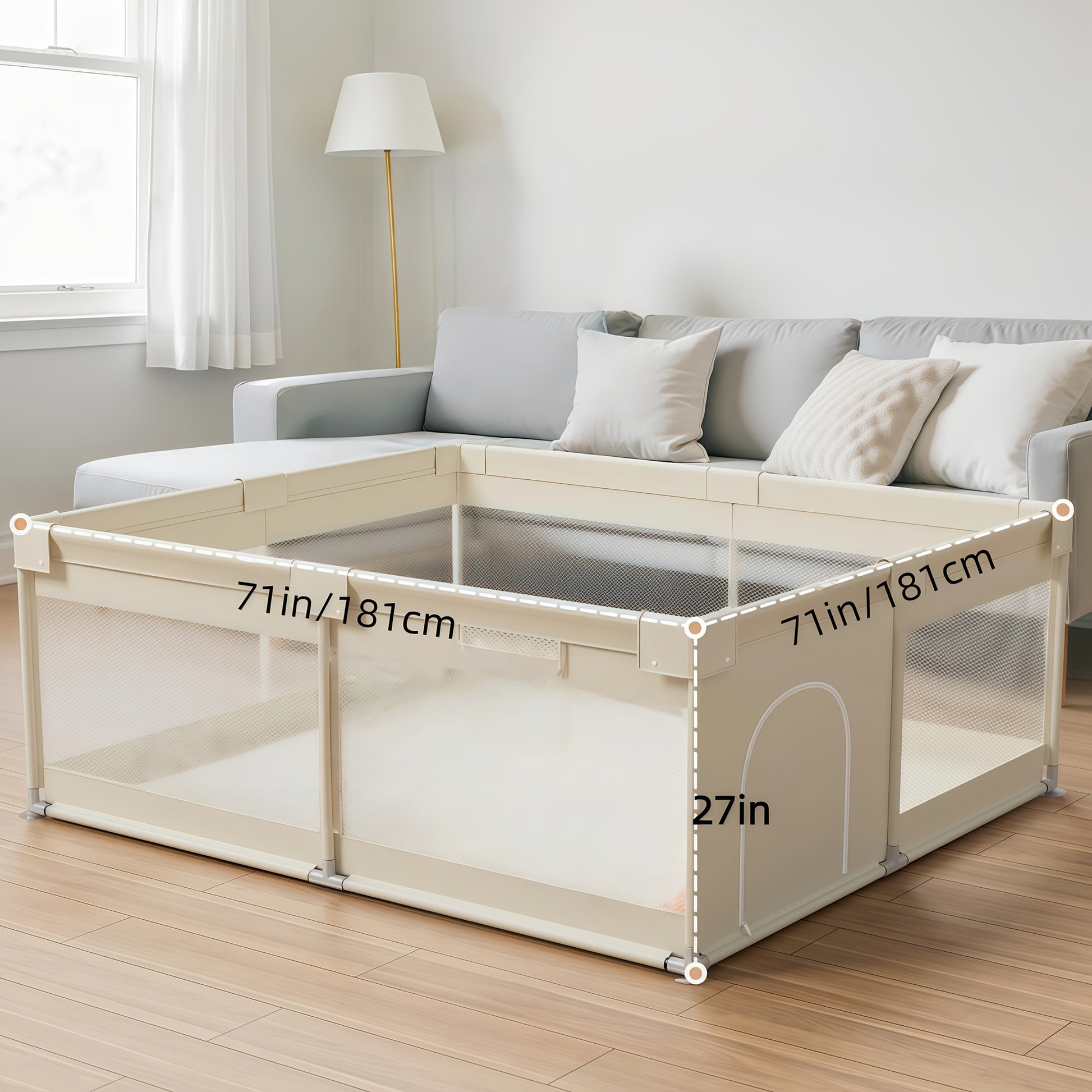 Large Baby Playpen 71 71inch 3 Sizes Grey Color Activity Fence Play Yard Soft - product view 2