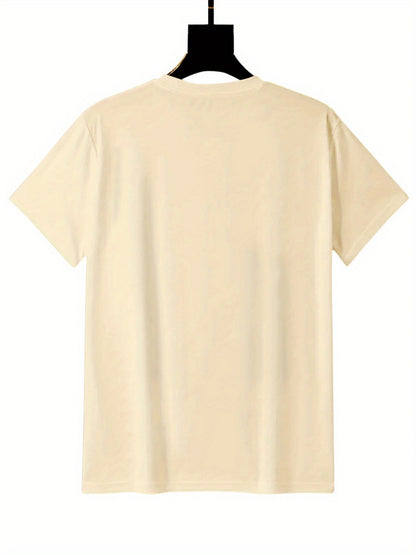 Women's Clothing, Women's Loose T-Shirt- Camouflage Lip Print and Camouflage Lip Color-like Lip Design, Beige and Green Short Sleeve Round Neck Top, Mid-Stretch Knee-Friendly Casual T-Shirt, Suitable for All Seasons(Machine Washable)