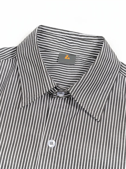 Unisex Casual Striped Shirt - Oversized, Loose Fit, Short Sleeve with Chest Patch Pocket | Lightweight Polyester Fabric | Perfect for Everyday, Beach, Party & Streetwear | Casual Attire | Chic Casual Style | Nontransparent Fabric