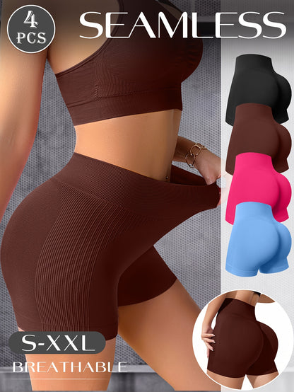 4-Pack Women'S Seamless Sports Shorts - Soft, Breathable, And Comfortable Boxer-Style Safety Underwear For Daily Wear And Light Workouts