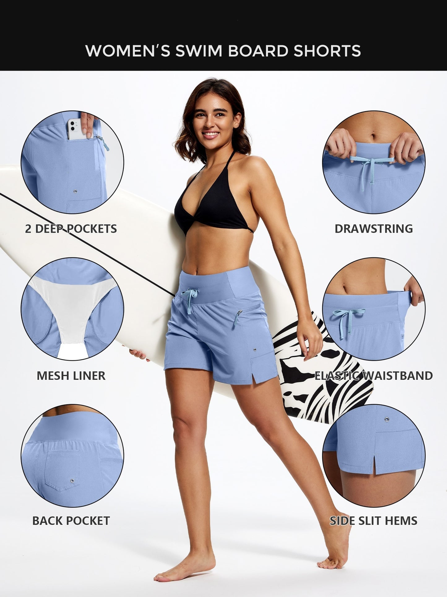 High Waisted Swim Board Shorts for Women 50+ Quick Dry Women'S Swim Trunks Bottoms with Liner Zipper Pockets
