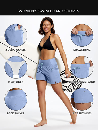 High Waisted Swim Board Shorts for Women 50+ Quick Dry Women'S Swim Trunks Bottoms with Liner Zipper Pockets