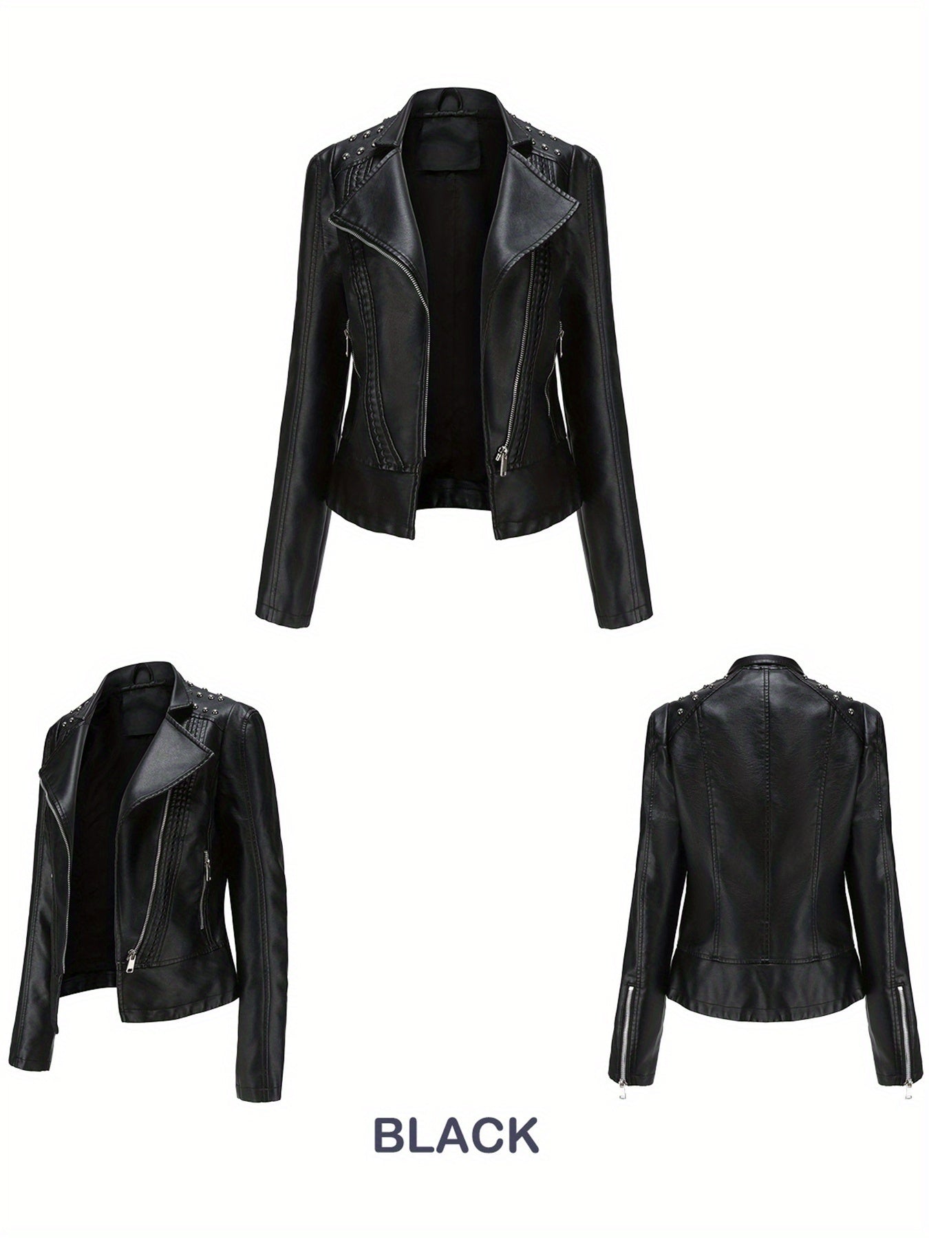 Women'S Beaded Jacket Women Long Sleeve Fashion Jacket Lapel Biker Clothing