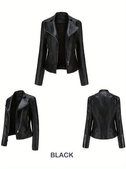 Women'S Beaded Jacket Women Long Sleeve Fashion Jacket Lapel Biker Clothing