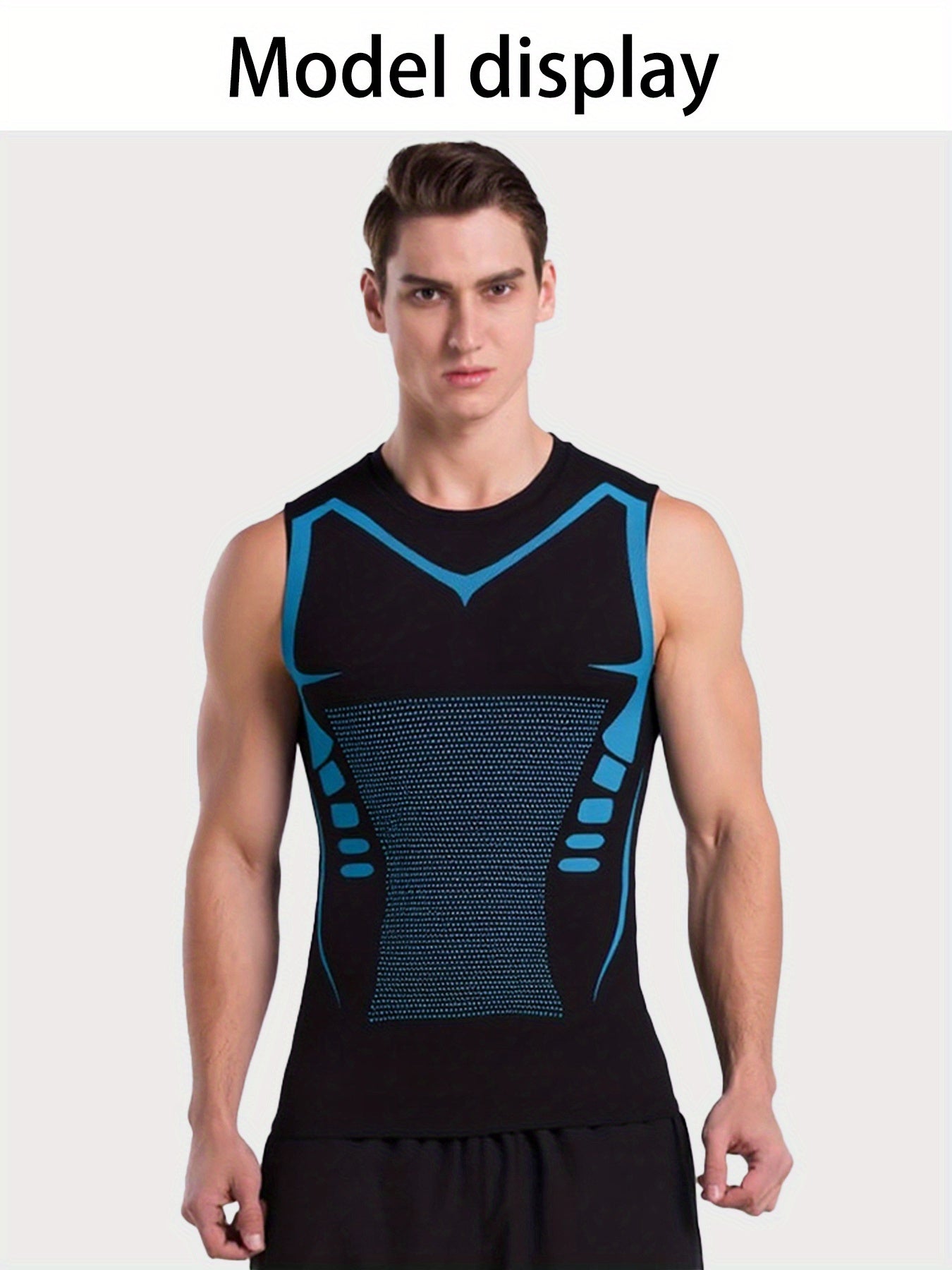 5pcs Men's Compression Workout Vest: Classic Black Style. Quick-drying and breathable + moisture-wicking. High elasticity printed design. Sleeveless and form-fitting style. Suitable for running, cycling, outdoor training and fitness. Specialized
