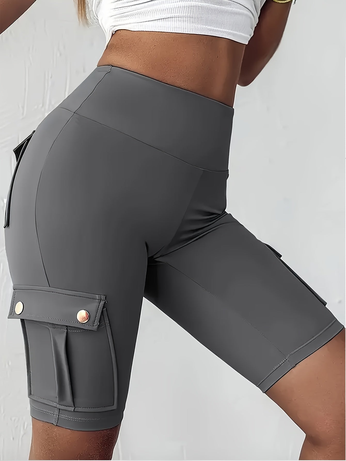 Women's Gray Lace High-Waist Cargo Shorts - product view 4