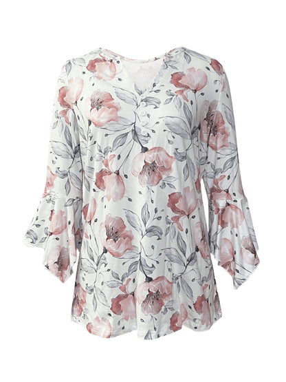 Spring And Autumn New Style Printed Button Irregular Three Quarter Sleeve T-Shirt Casual Top