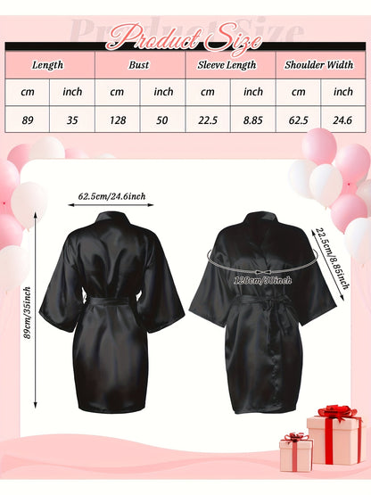 [Lightweight Satin Kimono Robes] 12pcs Lightweight Satin Women's Kimono Robes | V-Neck Short Kimono for Weddings, Bridal Showers & Birthday Parties (Black), Bridal Party Attire, Sophisticated Craftsmanship