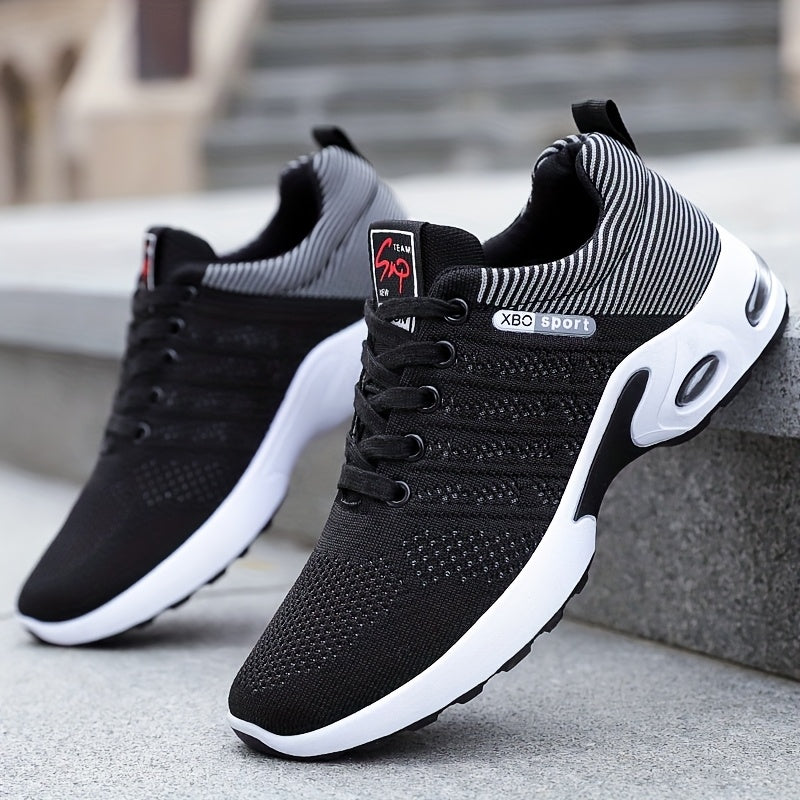 Stylish Men'S Casual Athletic Footwear - Breathable, Slip-Resistant Sole, Perfect for Any Season, Featuring Black with White And Blue, Red Highlights, Sporty Urban Style, Casual Footwear | Lace-Up Casual Sneakers | Air-Cushioned Athletic Shoes