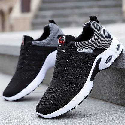 Stylish Men'S Casual Athletic Footwear - Breathable, Slip-Resistant Sole, Perfect for Any Season, Featuring Black with White And Blue, Red Highlights, Sporty Urban Style, Casual Footwear | Lace-Up Casual Sneakers | Air-Cushioned Athletic Shoes
