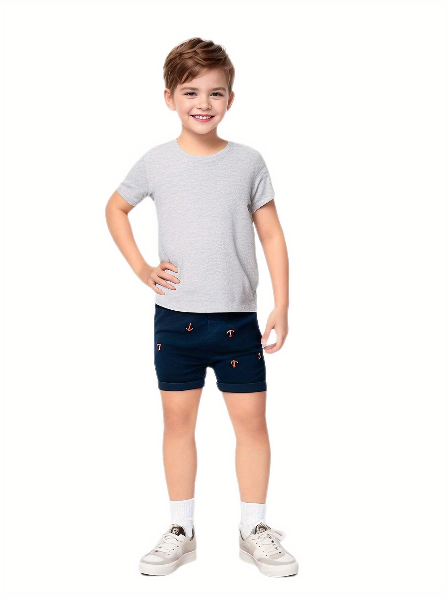 2-Pack Toddler Boys' Athletic Shorts With Pockets - Pull-On Design Active Adorable Anchor-Print, Soft And Breathable Casual Summer Shorts For Kids 1-7 Years, for Outdoor