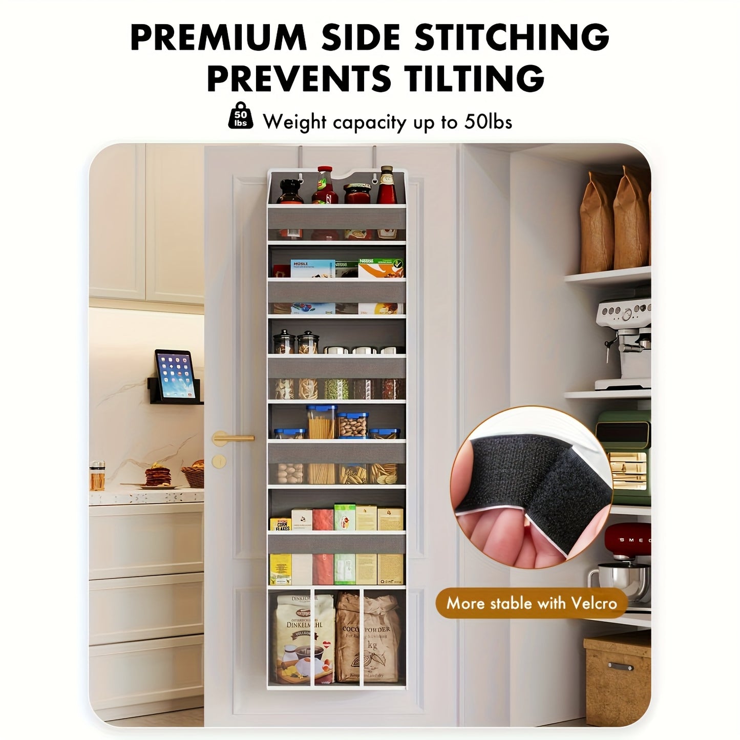 Hanging Organizer for Doors - Features 6 Shelves with 6 Clear Front Pockets And 12 Side Pockets - Can Hold Up to 50LB for Secure Storage Behind Doors in Closets, Bedrooms, Bathrooms, And for Essentials