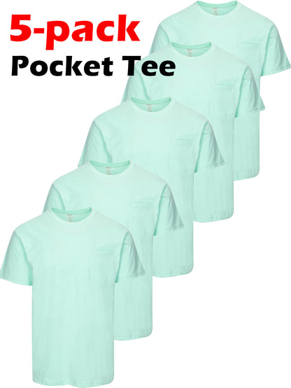 5pcs Men Unisex 100 Cotton Pocket T Shirts Short Sleeve Crew Neck Loose Fit Solid - product view 25
