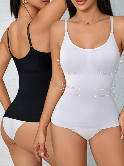 2pcs Women'S Waist Cinching Tank Top, Tight Fitting Waist Cinching Body Shaping Sleeveless Top With Adjustable Shoulder Straps, Body Shaping Tank Top