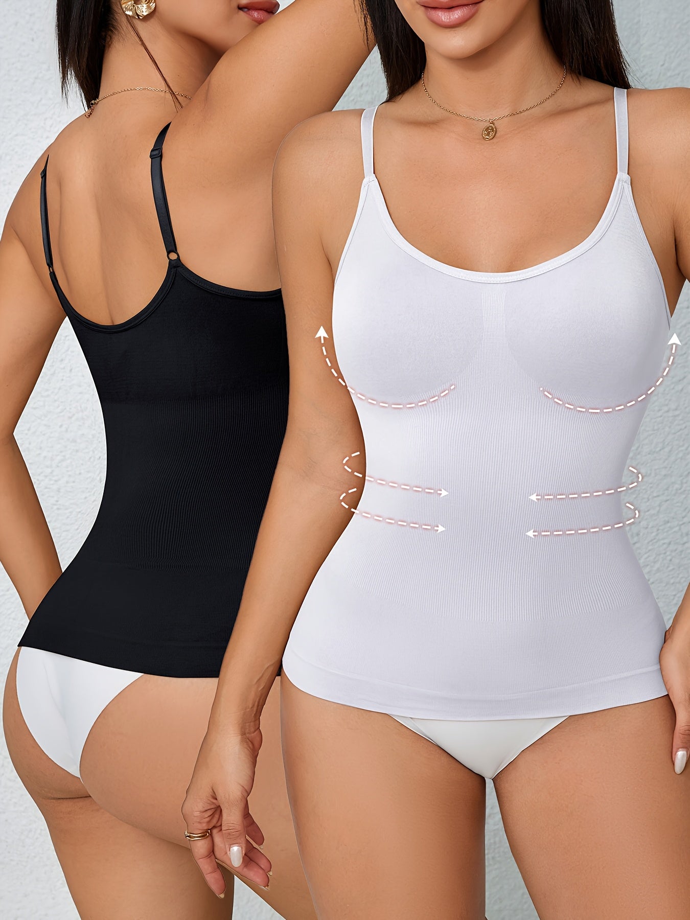 2pcs Women'S Waist Cinching Tank Top, Tight Fitting Waist Cinching Body Shaping Sleeveless Top With Adjustable Shoulder Straps, Body Shaping Tank Top