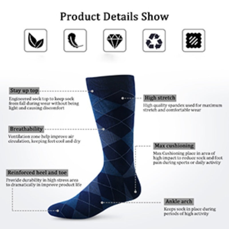 5/6 Pairs Formal Socks With Diamond Patterned Jacquard Embroidery, Business White-collar Sweat Absorbing Socks, Retro British Style, Autumn And Winter
