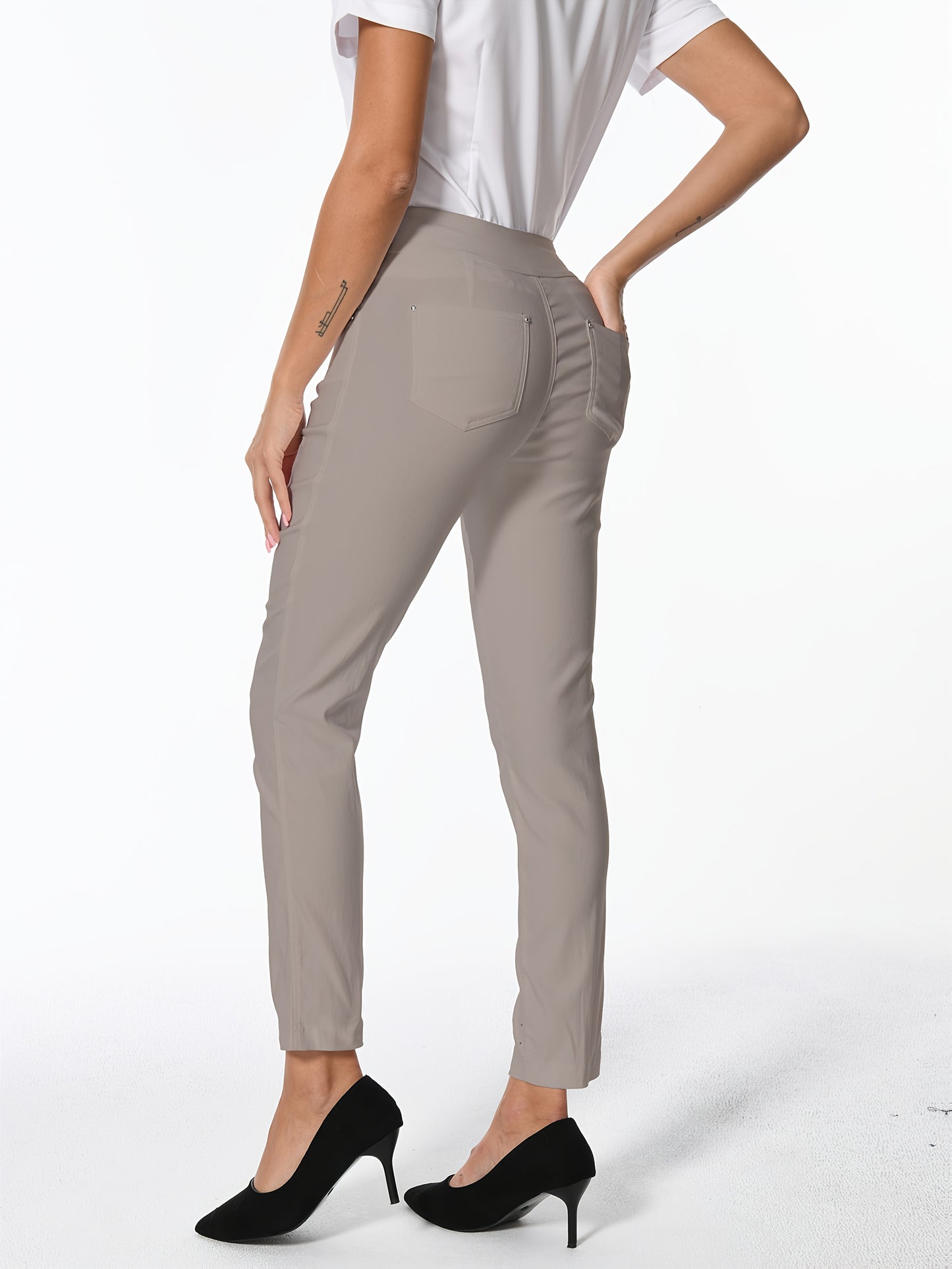 Women's High Waist Dress Pants Stretchy Straight Leg Slim Fit Work Slacks with 5 Pockets, Elegant Office & Casual Wear