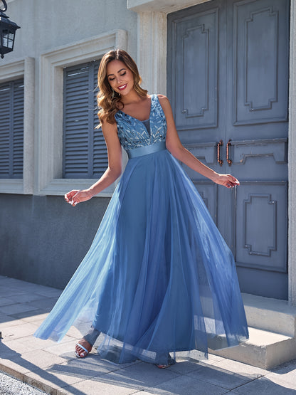 Women'S Dress Embroidery Design V-Neck Sleeveless Long Dress Wedding Dresses for Women for Engagement Wedding Evening Party Dancing Performance Date Daily Valentine'S Day New Year Various Occasions Mesh Long Dress