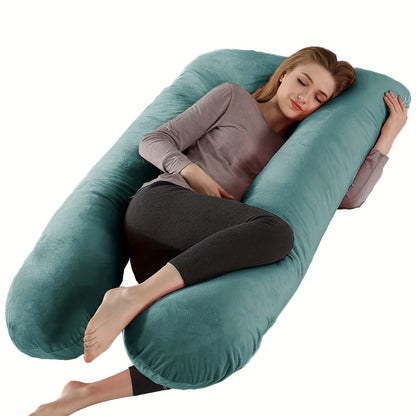 43-Inch Cooling J-Shaped Pregnancy Pillow - Washable Cooling Velvet Cover