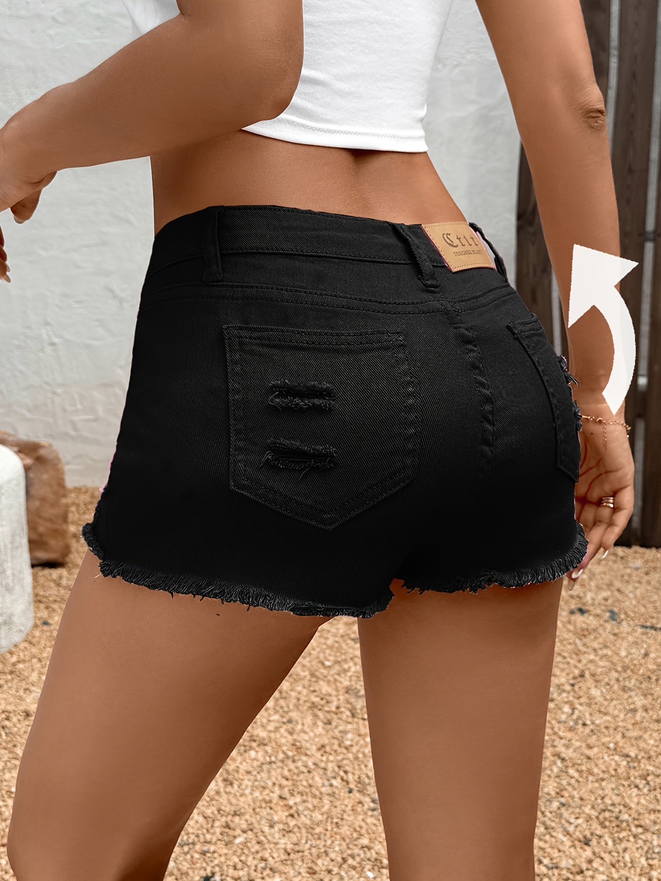 Regular Hole Stretch Denim, Casual Shorts, Y2K Cute Short Jeans