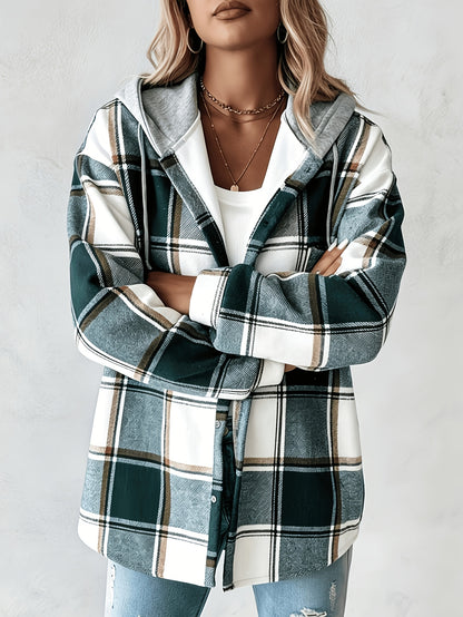 Summer Women'S Retro Checkered Hooded Jacket - Button Long Sleeve, Lightweight And Breathable Layered All Year Round Suitable for Casual And Daily Wear, Women'S Clothing Sportswear Women'S Top Suitable for Women'S Hot Wear