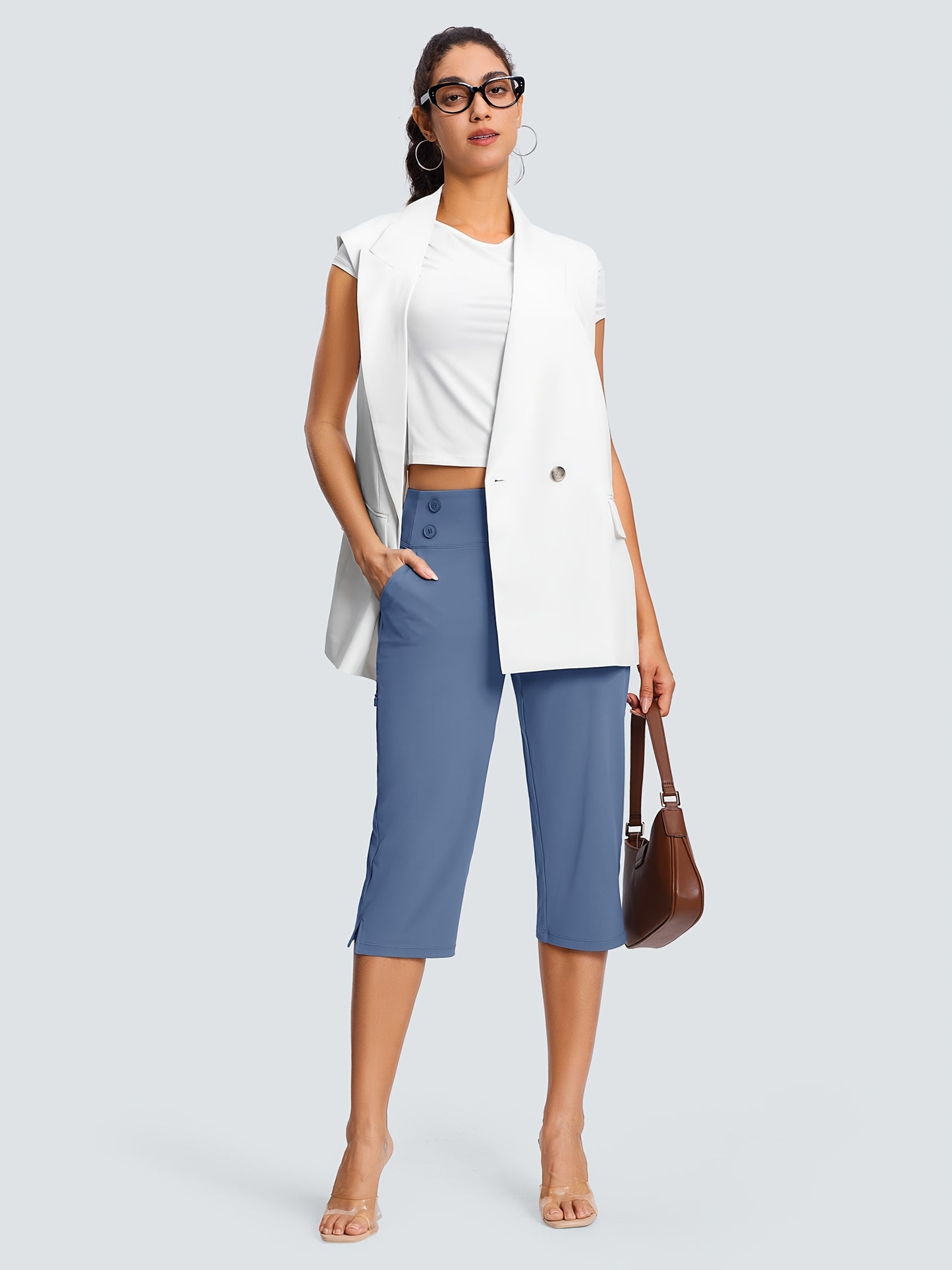 18" Dressy Capri Pants for Women High Waist Stretch Women'S Capris Pants for Summer with Pockets Work Casual