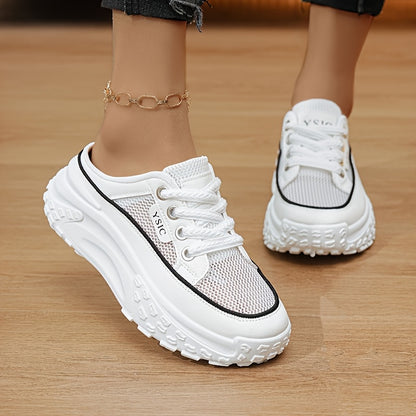 Ladies' Spring Thick-soled Sandals, Breathable Slippers, Versatile Summer Leisure Shoes, White Simple Style Mesh Sports Shoes, Women Shoes