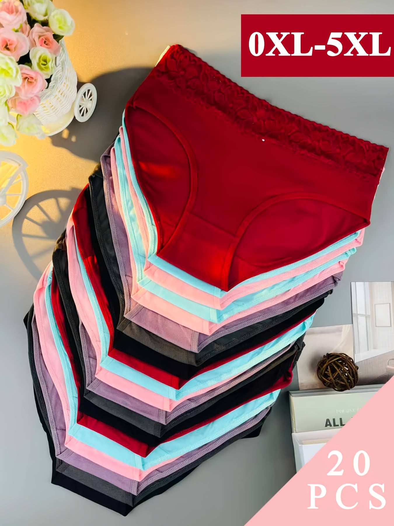 20pcs [Curve Lady Lingerie] Women'S Lace Underwear Full Collection, Solid Color High-Elasticity Full-Coverage Briefs, Hip-Hugging Triangle Panties Lingerie, Breathable For Casual Attire Or Special Occasions (Sexy Versatile)( Colors Random Delivery)