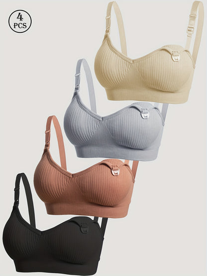Set of 4 Maternity Nursing Bras - Soft, Flexible Full-Cup Breastfeeding Lingerie with Detachable Pads, Slim Fit, Suitable for All Seasons, Ideal for Expecting Mothers, Support for Breastfeeding | Slim Fit Bra | Flexible Material