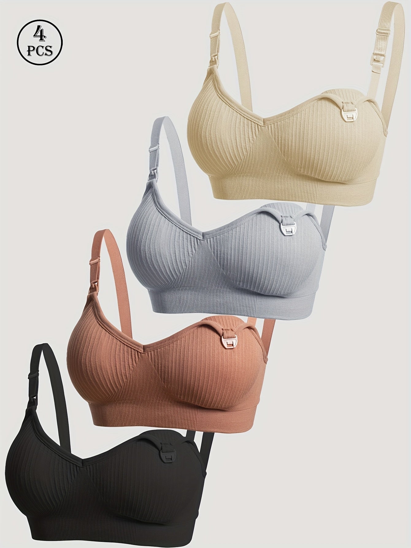 Set of 4 Maternity Nursing Bras - Soft, Flexible Full-Cup Breastfeeding Lingerie with Detachable Pads, Slim Fit, Suitable for All Seasons, Ideal for Expecting Mothers, Support for Breastfeeding | Slim Fit Bra | Flexible Material