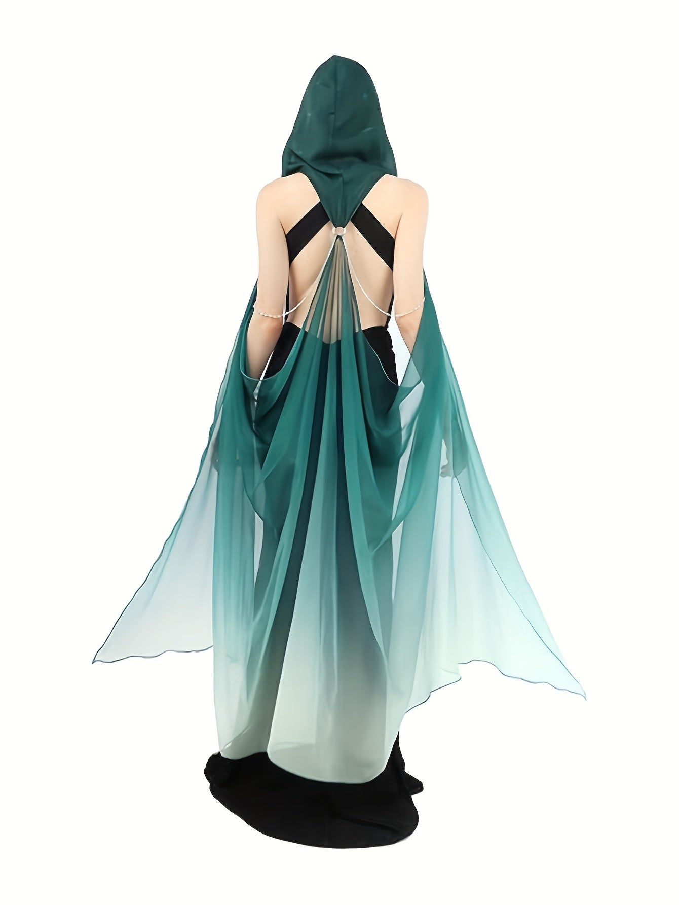 Full-Length Tulle Gothic Bridal Fairy Cloak with Hood for Women, Off-Shoulder Capelet