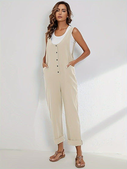 Women'S Overalls Linen Jumpsuits Loose Casual Jumpers with Pockets