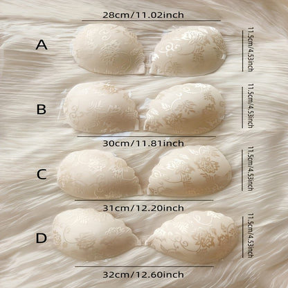 1 Pair SAHOBBIEHOP Lace Adhesive Push Up Bra Inserts - Polyester 80%, Silicone 20%, Breathable, Strong Adhesion, Front Button Design, Non-Transparent, Wireless Support, Ideal for Wedding Dresses and Strapless Gowns