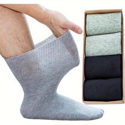 4 Pairs Men'S Socks - Wide Tube Design for Neuropathy & Blood Circulation Care, Loose Fit with Arch Support & Targeted Compression, Daily & Special Occasion Socks, Machine Washable - Ideal for Elderly, Diabetic Foot Care & Circulation Issues (Value