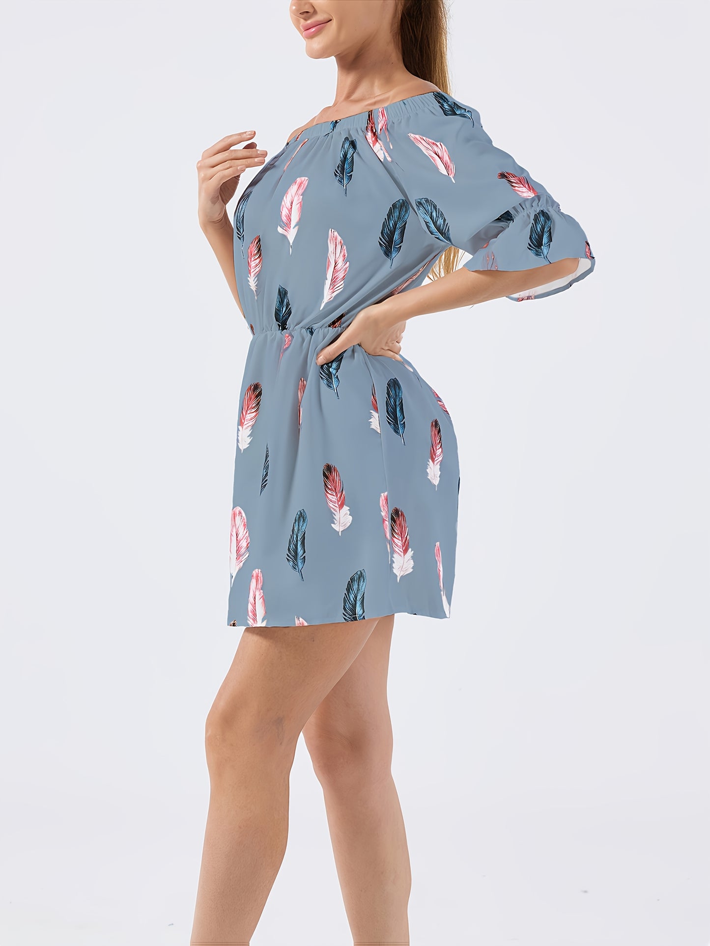 Elegant Off-Shoulder Ruffle Blouse with Vibrant Print, Women'S Chic Long Sleeveless Shirt, Perfect for Spring/Summer Casual Or Formal Occasions, Ladies Blouse