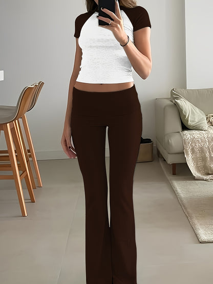 Leisure Women'S Two-Piece Round Neck T-Shirt And Low-Waisted Flared Pants Set Streetwear