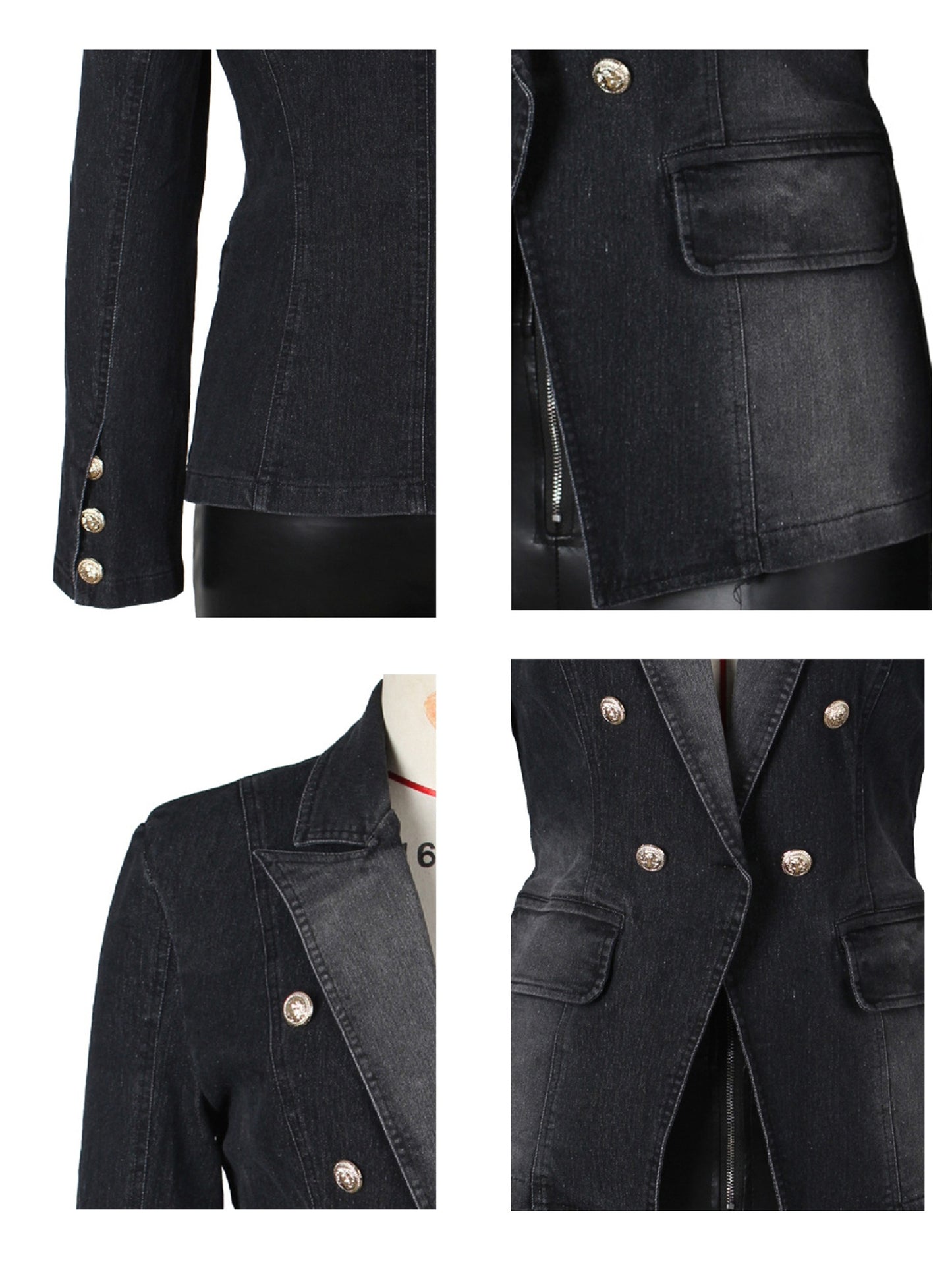 [Business Casual Blazer] Blazers for Women Business Casual Denim Long Sleeves Lapel Double Breasted Jacket