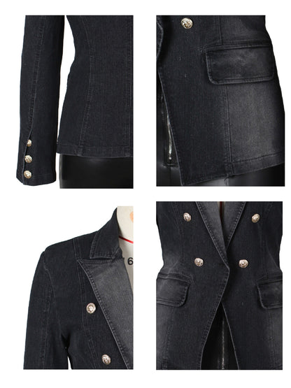 [Business Casual Blazer] Blazers for Women Business Casual Denim Long Sleeves Lapel Double Breasted Jacket