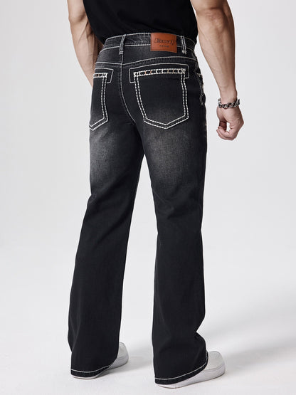 ESDVQ Men's Slim-Fit Classic Washed Denim Bell-Bottom Jeans - Mid-Stretch Machine-Washable Flared Pants with Suitable for All-Season Wear, Comfortable Stretchable Bell-Bottoms for Casual & Dressy Outfits