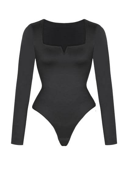 Women Autumn Winter Solid Color Shapewear Bodysuit, Tight Long Sleeve Bodysuit, Crew Neck Women Bodysuit