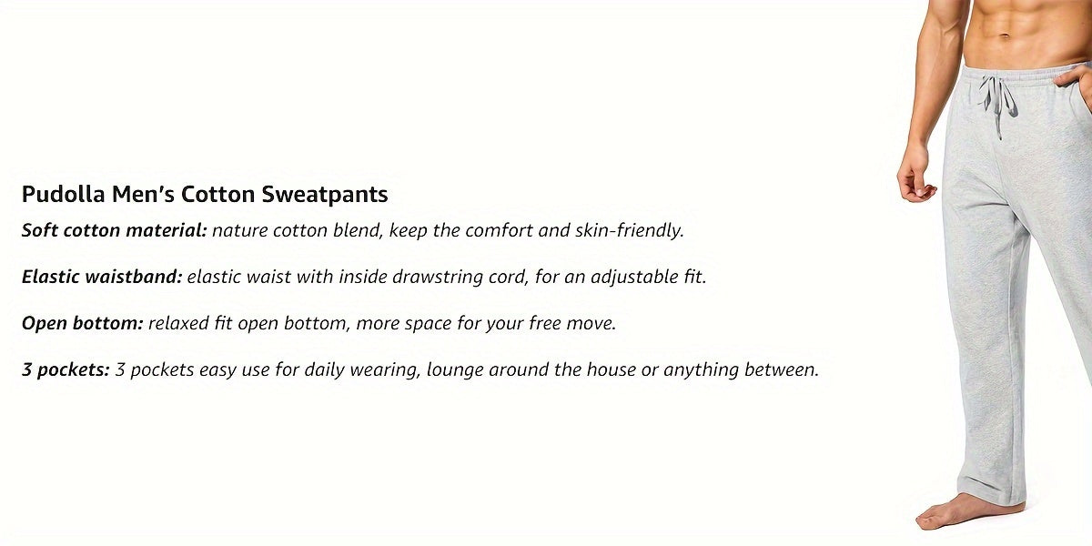 EXARUS Men'S Yoga Sweatpants Set - 2pcs, Athletic Lounge Pants with Open Bottom Straight Leg And Pockets