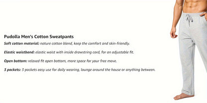 EXARUS Men'S Yoga Sweatpants Set - 2pcs, Athletic Lounge Pants with Open Bottom Straight Leg And Pockets