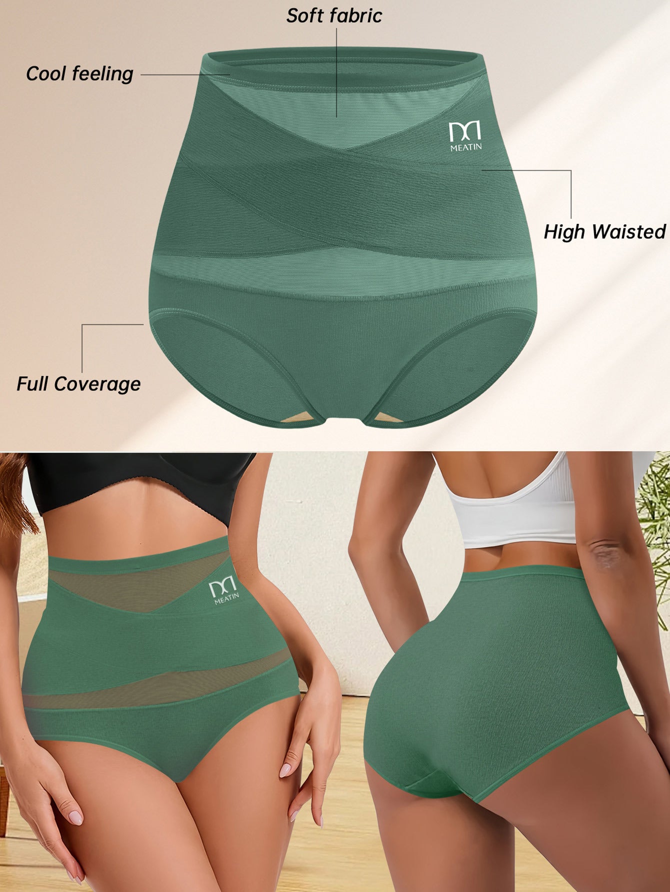 3pcs Cross Women'S High Waisted Tummy Tuck Panties & Women'S Breathable Hip Lifting Triangle Pants & Women'S High Waisted Adjustable Panties